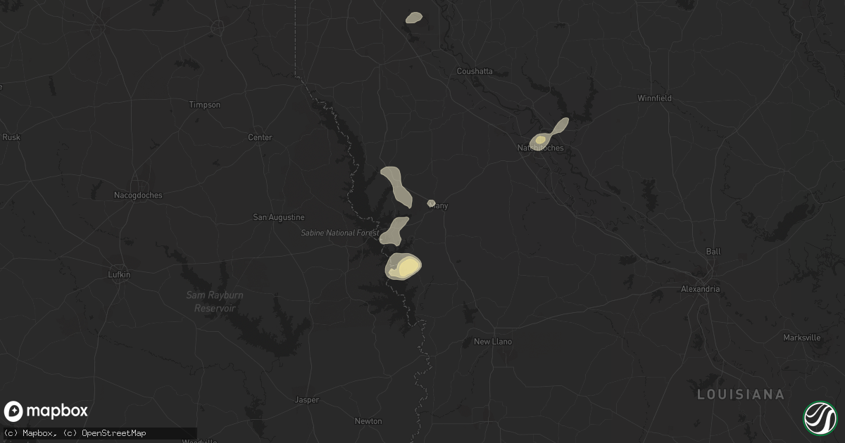 Hail map in Many, LA on July 13, 2022