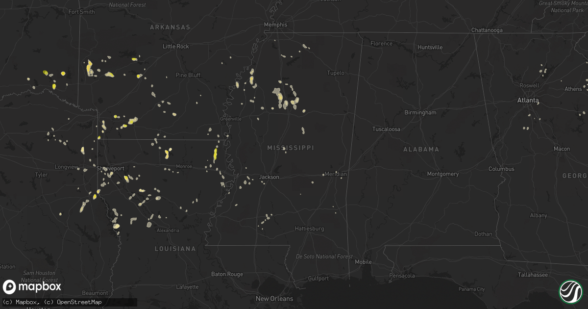Hail map in Mississippi on July 13, 2022