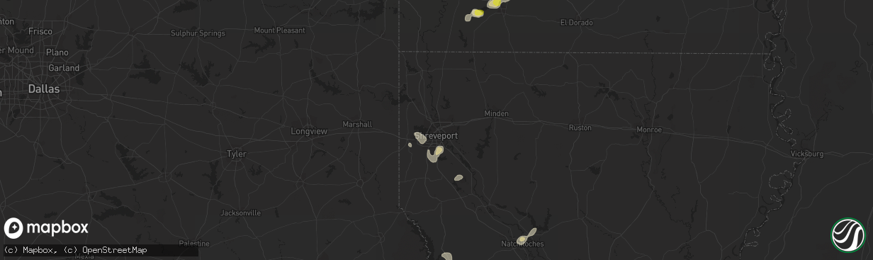 Hail map in Shreveport, LA on July 13, 2022