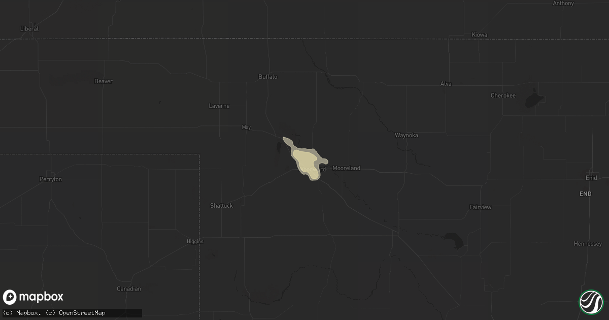 Hail map in Woodward, OK on July 13, 2022