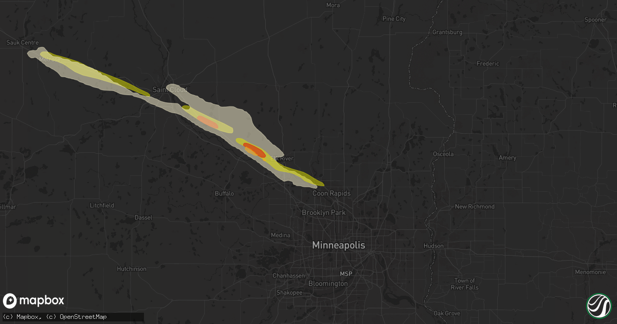 Hail map in Anoka, MN on July 13, 2023
