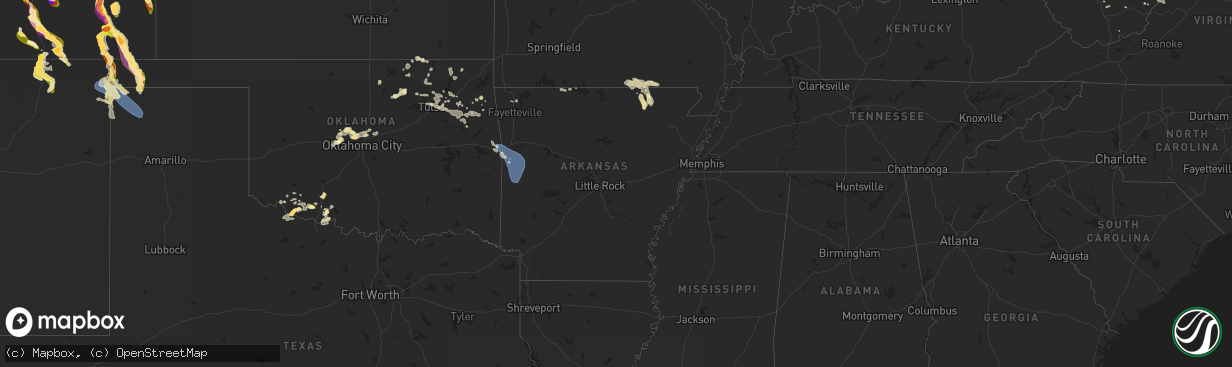 Hail map in Arkansas on July 13, 2023