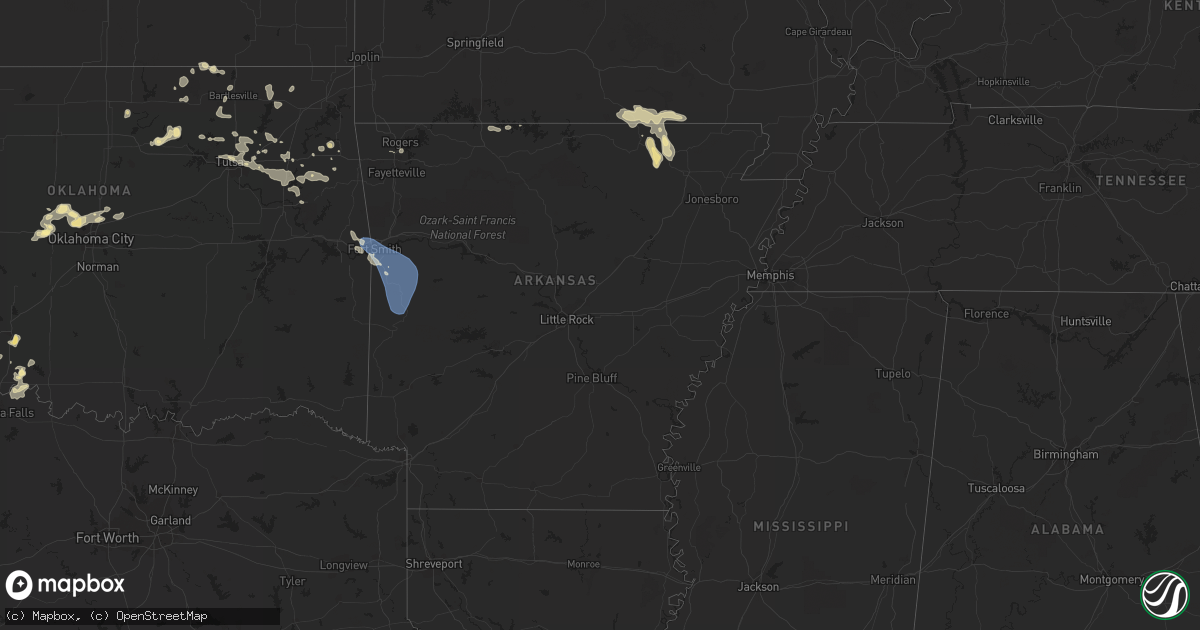 Hail map in Arkansas on July 13, 2023