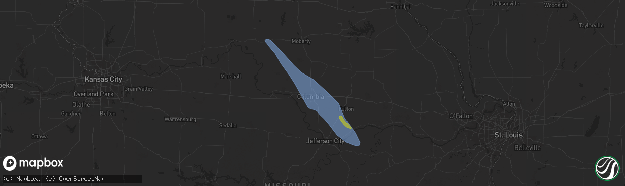 Hail map in Ashland, MO on July 13, 2023
