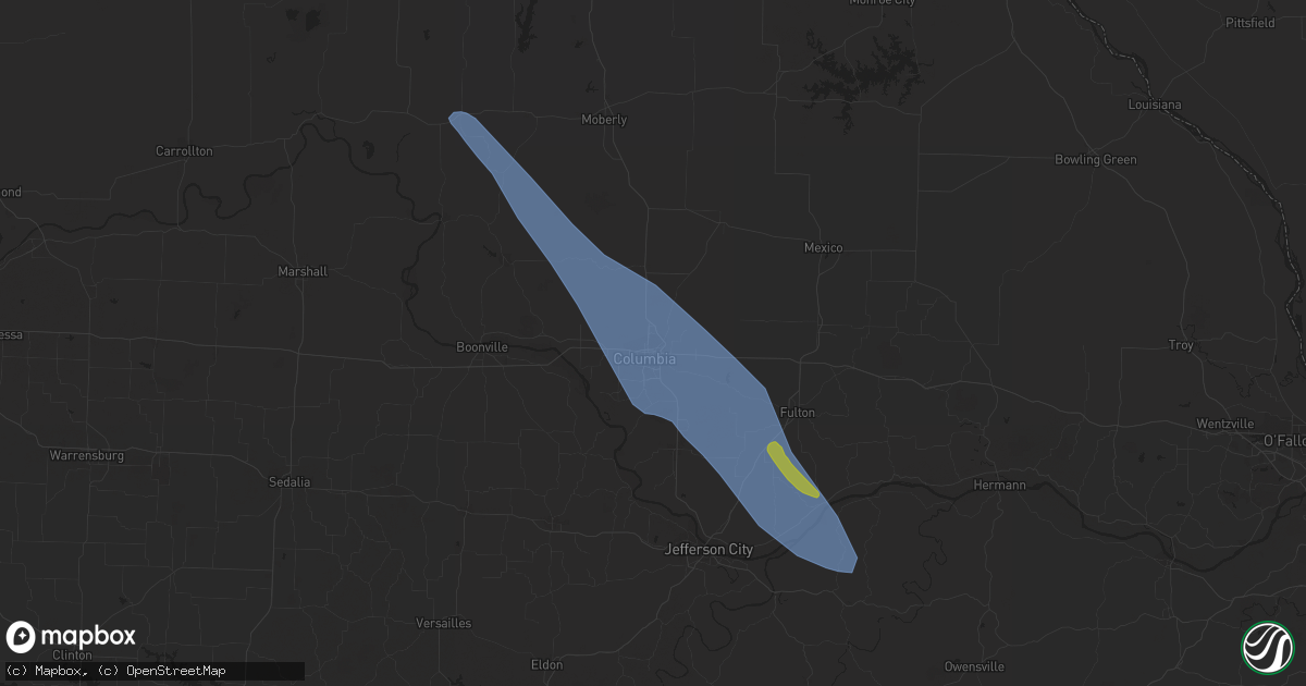 Hail map in Ashland, MO on July 13, 2023