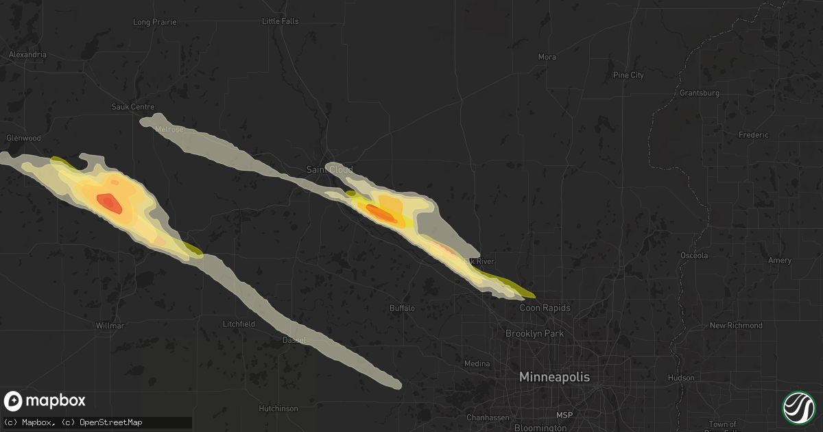 Hail map in Becker, MN on July 13, 2023