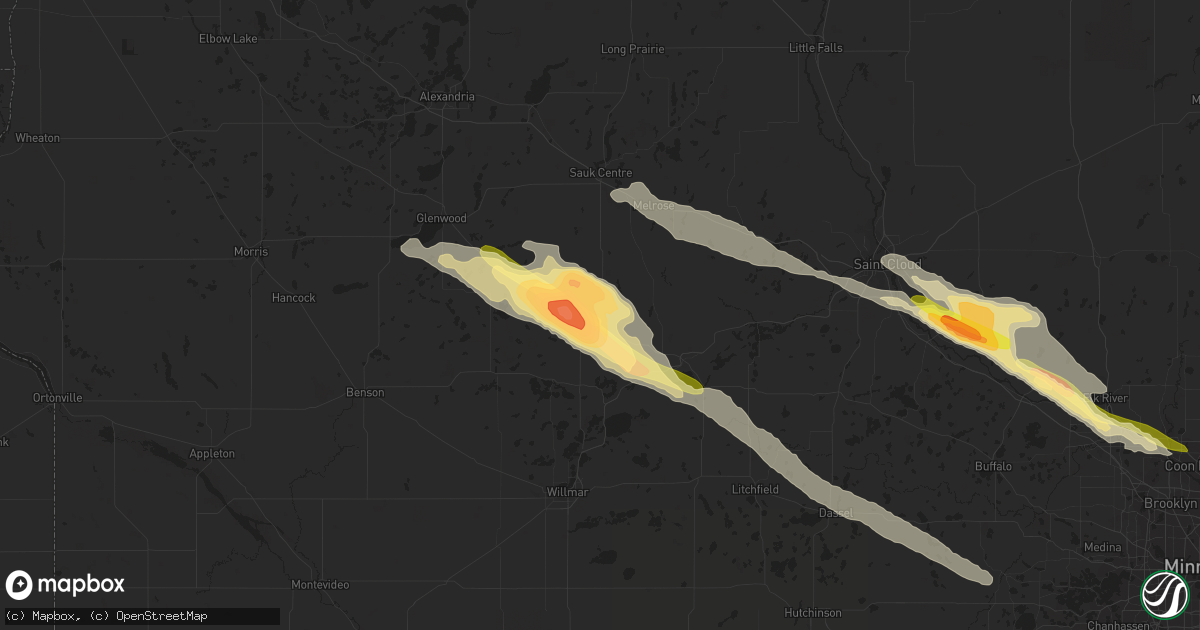 Hail map in Belgrade, MN on July 13, 2023