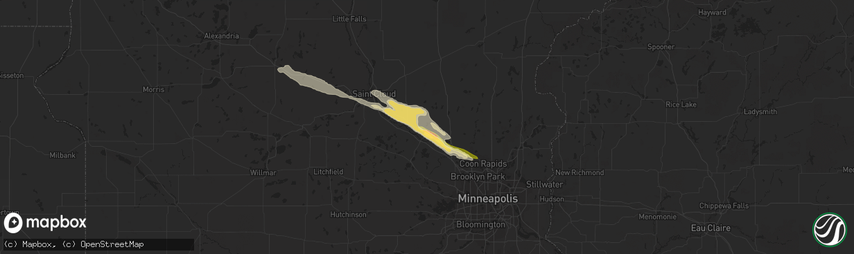 Hail map in Big Lake, MN on July 13, 2023
