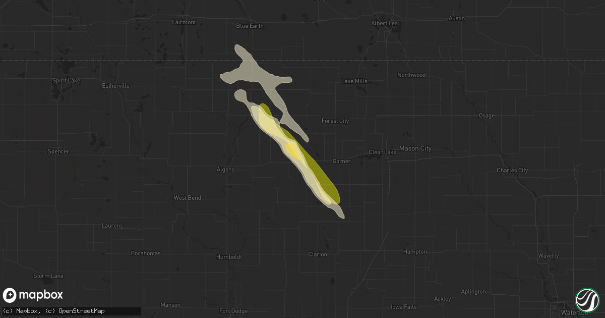 Hail map in Britt, IA on July 13, 2023