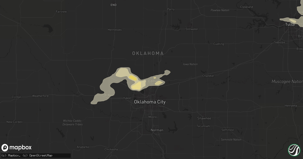 Hail map in Edmond, OK on July 13, 2023
