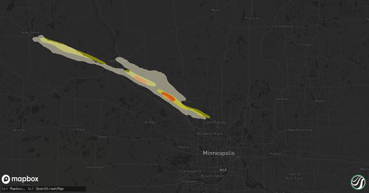 Hail map in Elk River, MN on July 13, 2023
