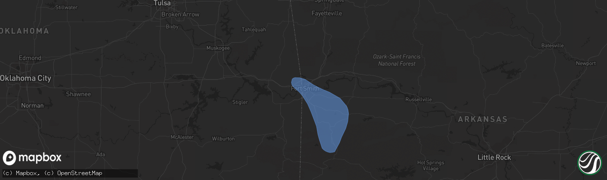 Hail map in Fort Smith, AR on July 13, 2023