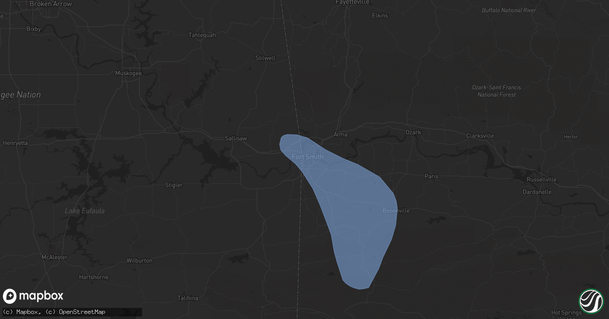 Hail map in Fort Smith, AR on July 13, 2023