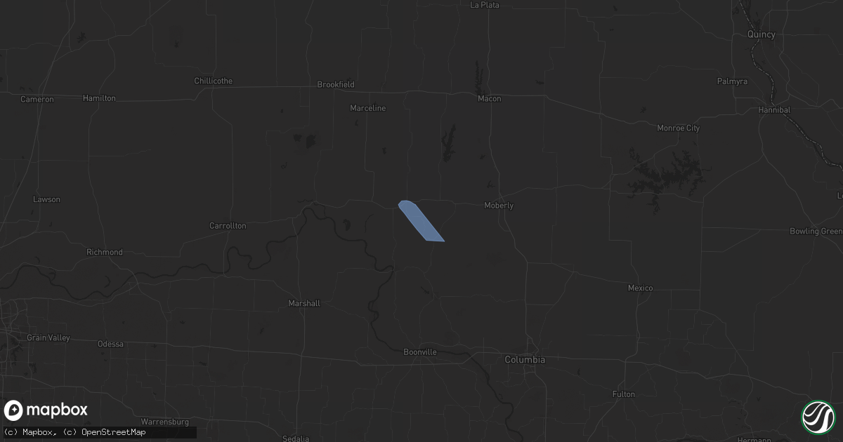 Hail map in Higbee, MO on July 13, 2023