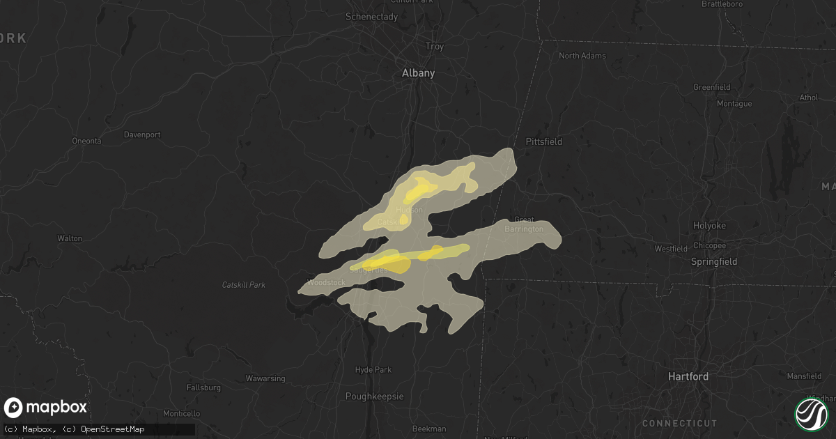 Hail map in Hudson, NY on July 13, 2023