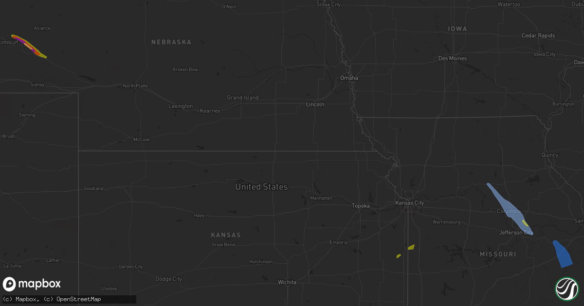 Hail map in Kansas on July 13, 2023