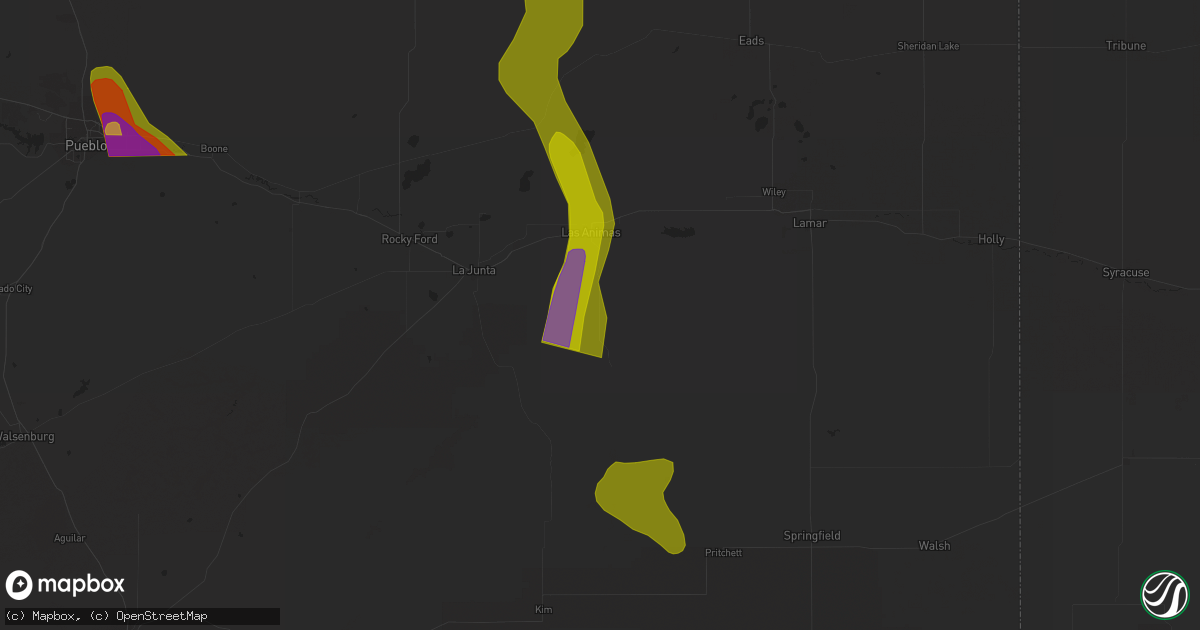 Hail map in Las Animas, CO on July 13, 2023