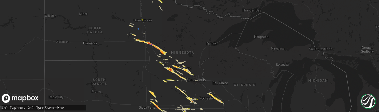 Hail map in Minnesota on July 13, 2023