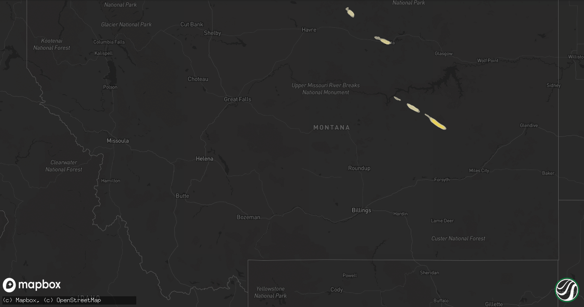 Hail map in Montana on July 13, 2023