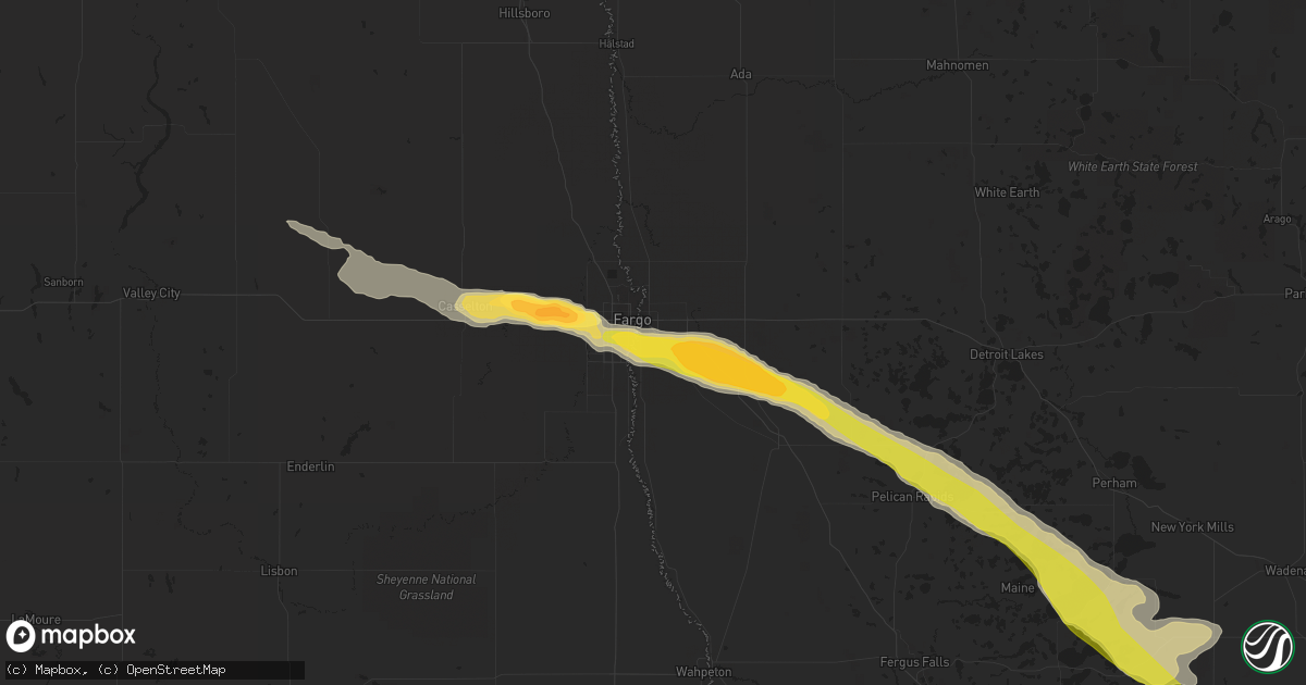 Hail map in Moorhead, MN on July 13, 2023