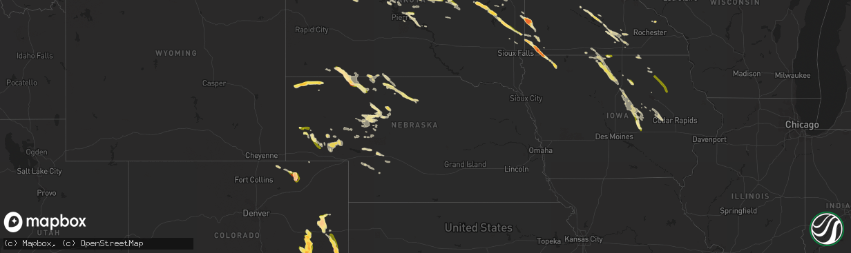 Hail map in Nebraska on July 13, 2023