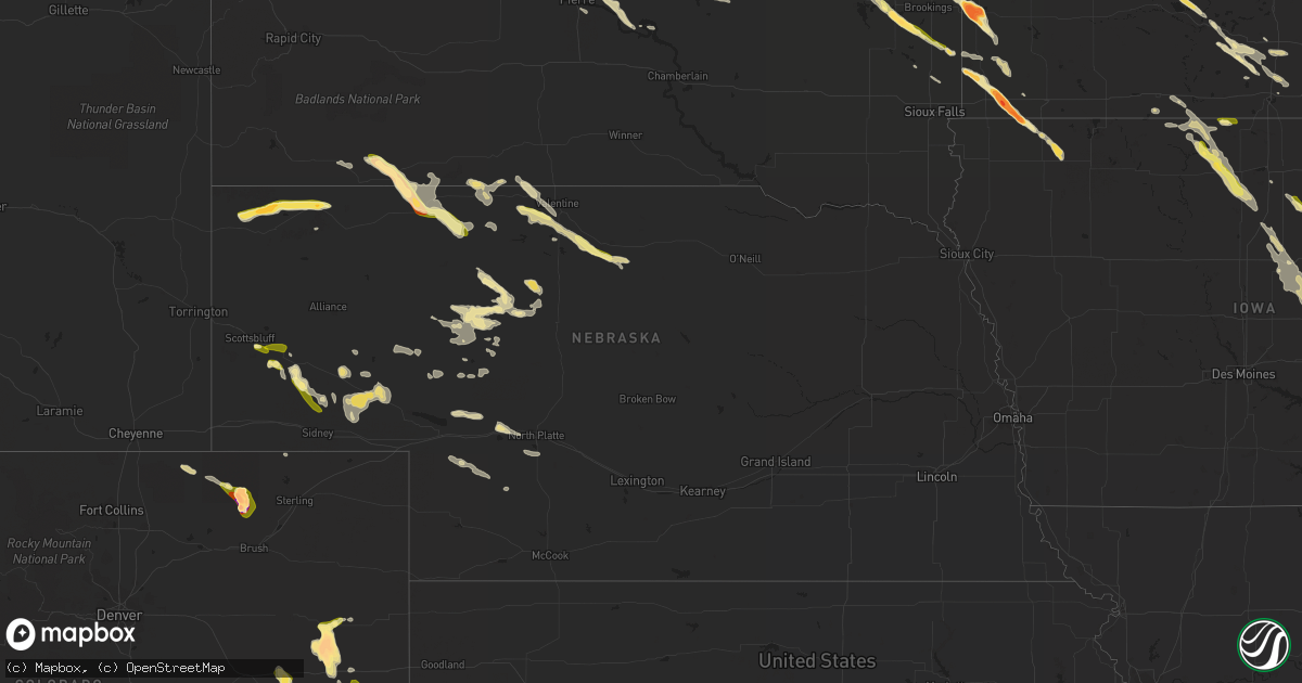Hail map in Nebraska on July 13, 2023