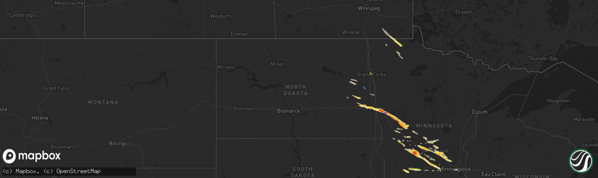 Hail map in North Dakota on July 13, 2023
