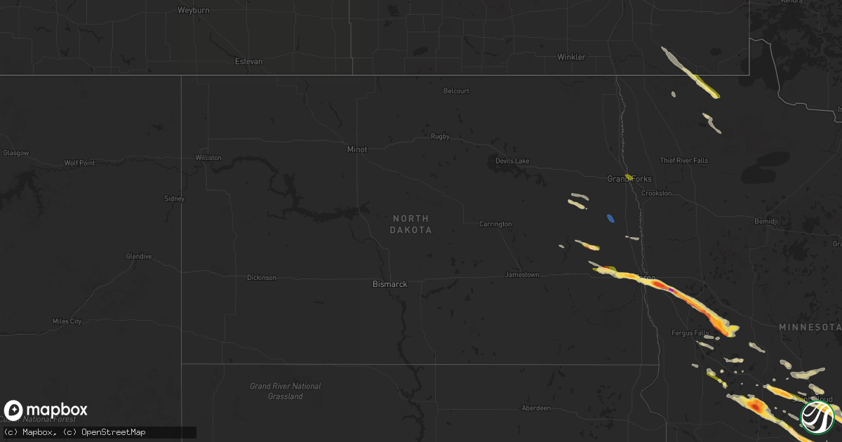 Hail map in North Dakota on July 13, 2023
