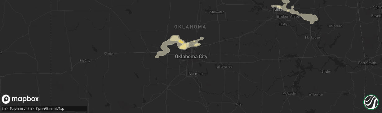 Hail map in Oklahoma City, OK on July 13, 2023