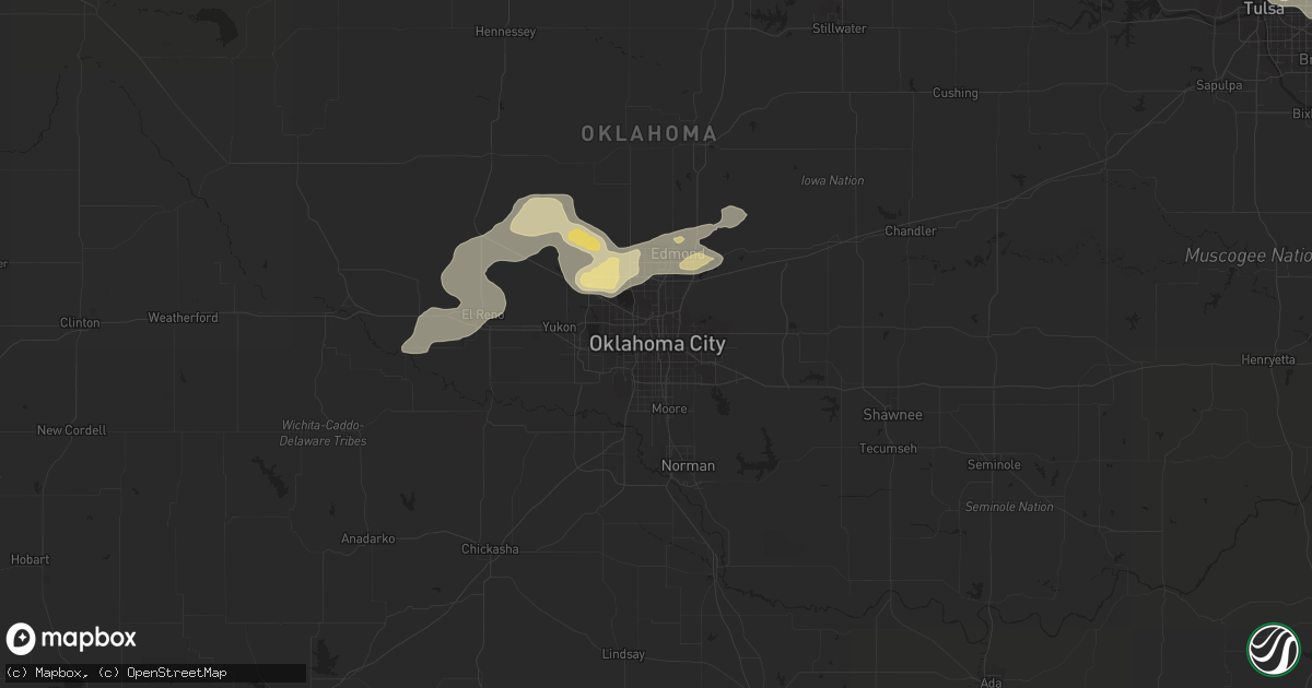 Hail map in Oklahoma City, OK on July 13, 2023