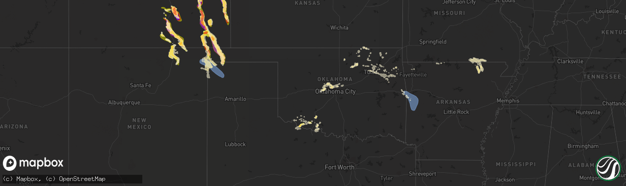 Hail map in Oklahoma on July 13, 2023