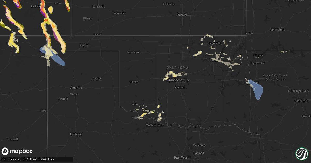 Hail map in Oklahoma on July 13, 2023