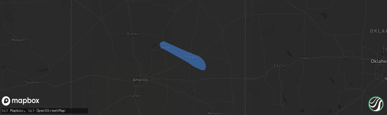 Hail map in Pampa, TX on July 13, 2023