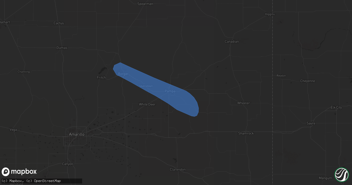 Hail map in Pampa, TX on July 13, 2023