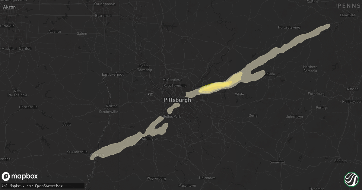 Hail map in Pittsburgh, PA on July 13, 2023
