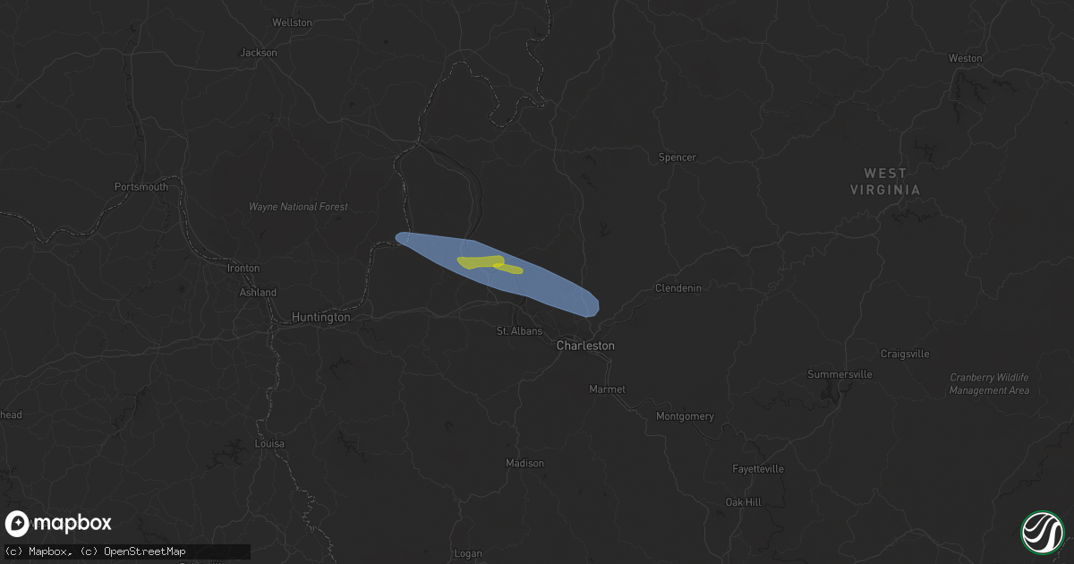 Hail map in Poca, WV on July 13, 2023