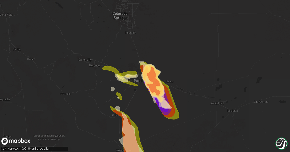 Hail map in Pueblo, CO on July 13, 2023