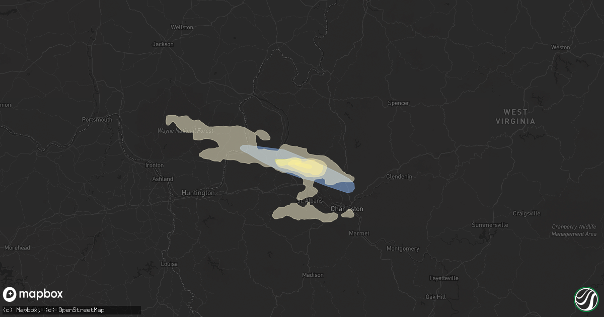 Hail map in Red House, WV on July 13, 2023