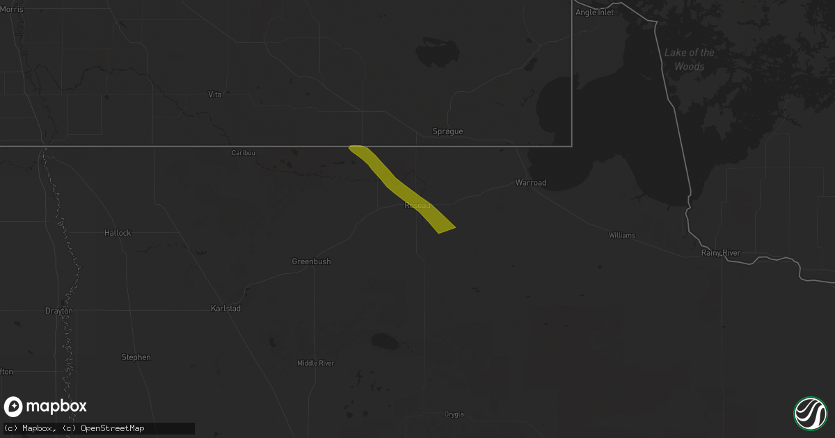 Hail map in Roseau, MN on July 13, 2023