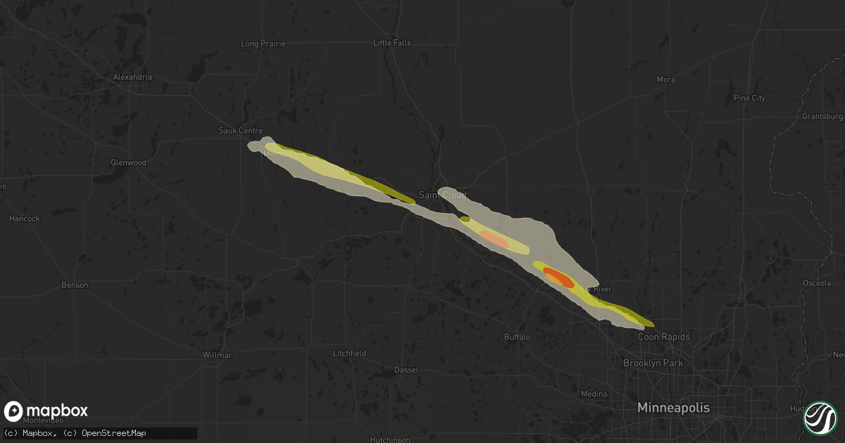 Hail map in Saint Cloud, MN on July 13, 2023