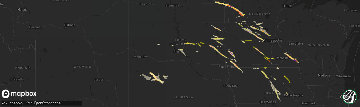 Hail map in South Dakota on July 13, 2023