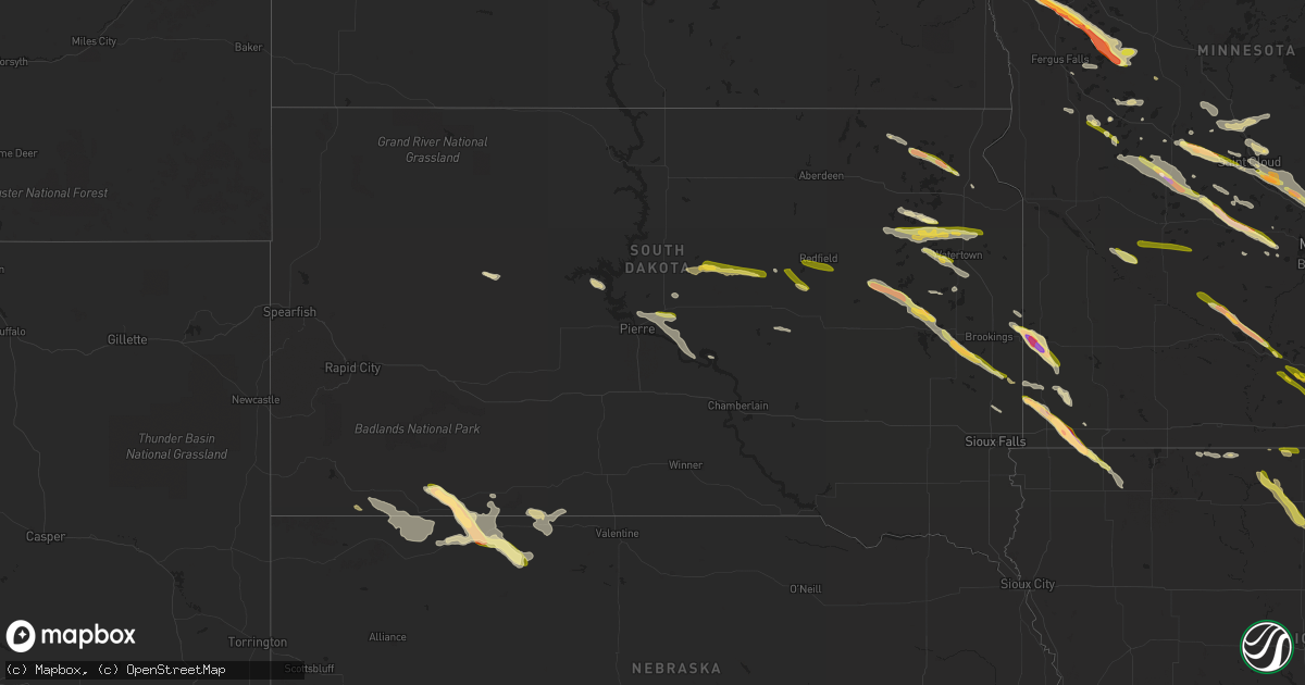 Hail map in South Dakota on July 13, 2023