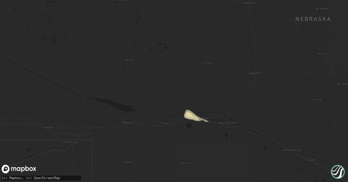 Hail map in Sutherland, NE on July 13, 2023