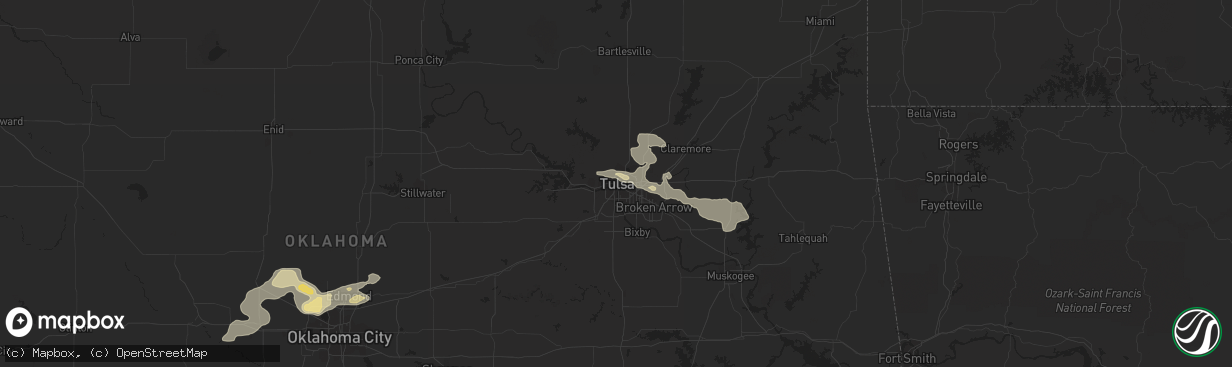 Hail map in Tulsa, OK on July 13, 2023