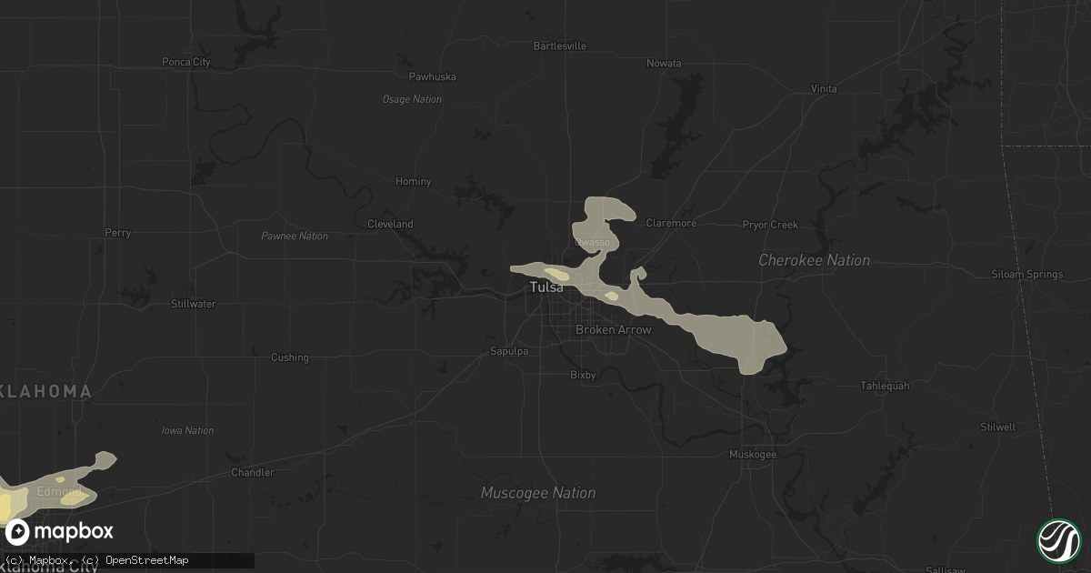 Hail map in Tulsa, OK on July 13, 2023
