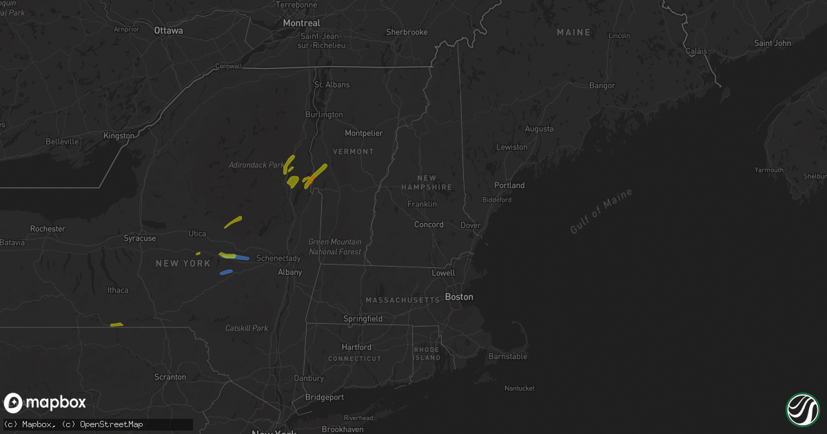 Hail map in Vermont on July 13, 2023