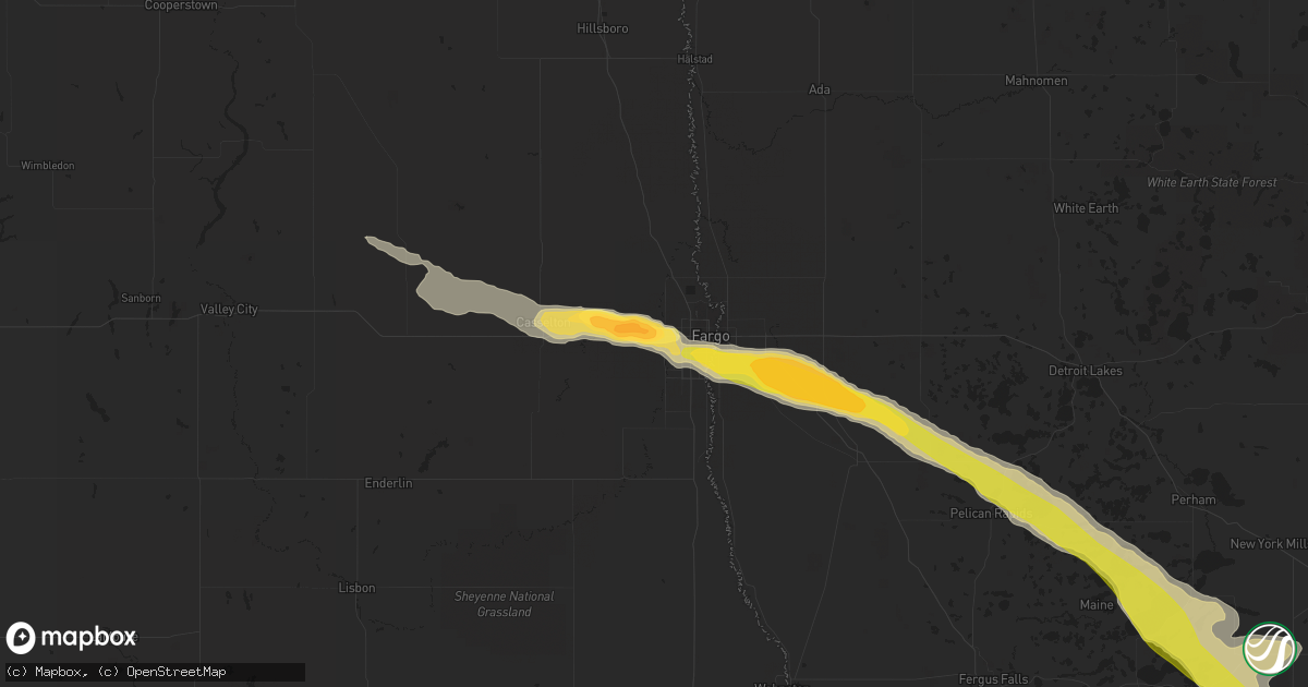 Hail map in West Fargo, ND on July 13, 2023