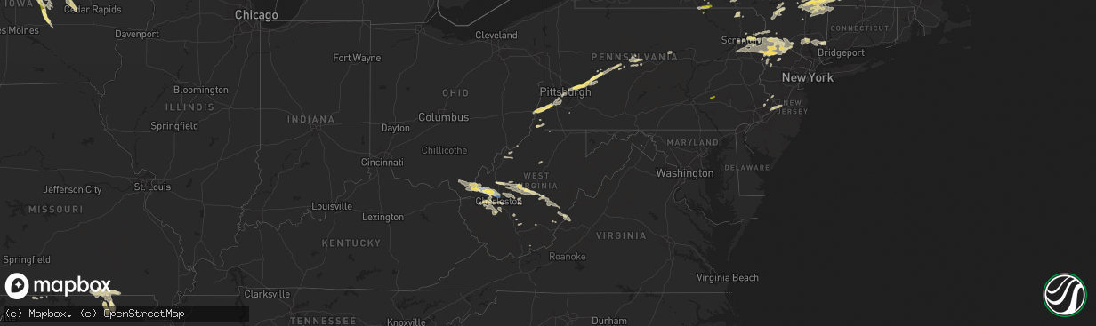Hail map in West Virginia on July 13, 2023