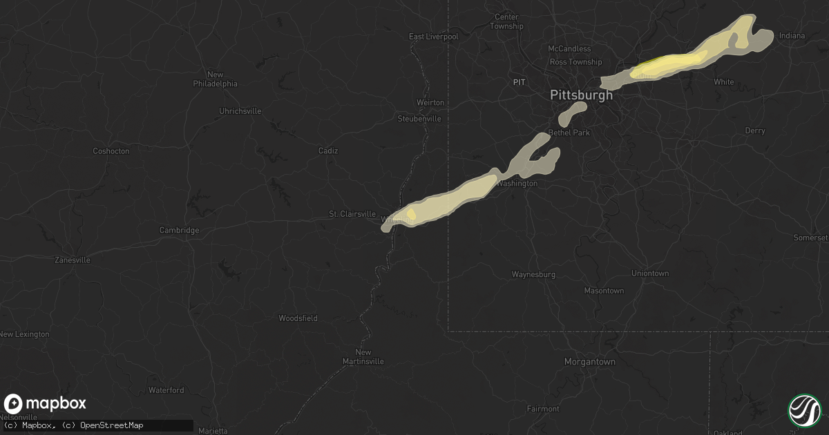 Hail map in Wheeling, WV on July 13, 2023