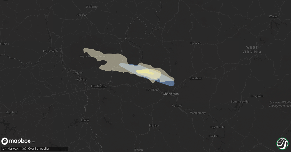 Hail map in Winfield, WV on July 13, 2023